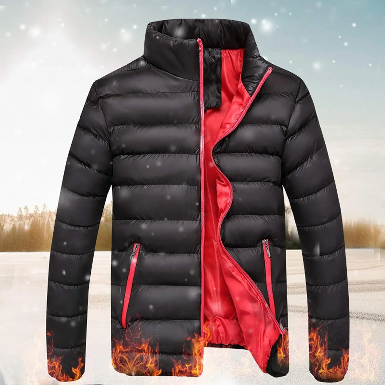 Puffer Jacket for Men's Light Padded Zip Down Jacket Winter Warm Stand Collar Coat Packable Quilted Jackets