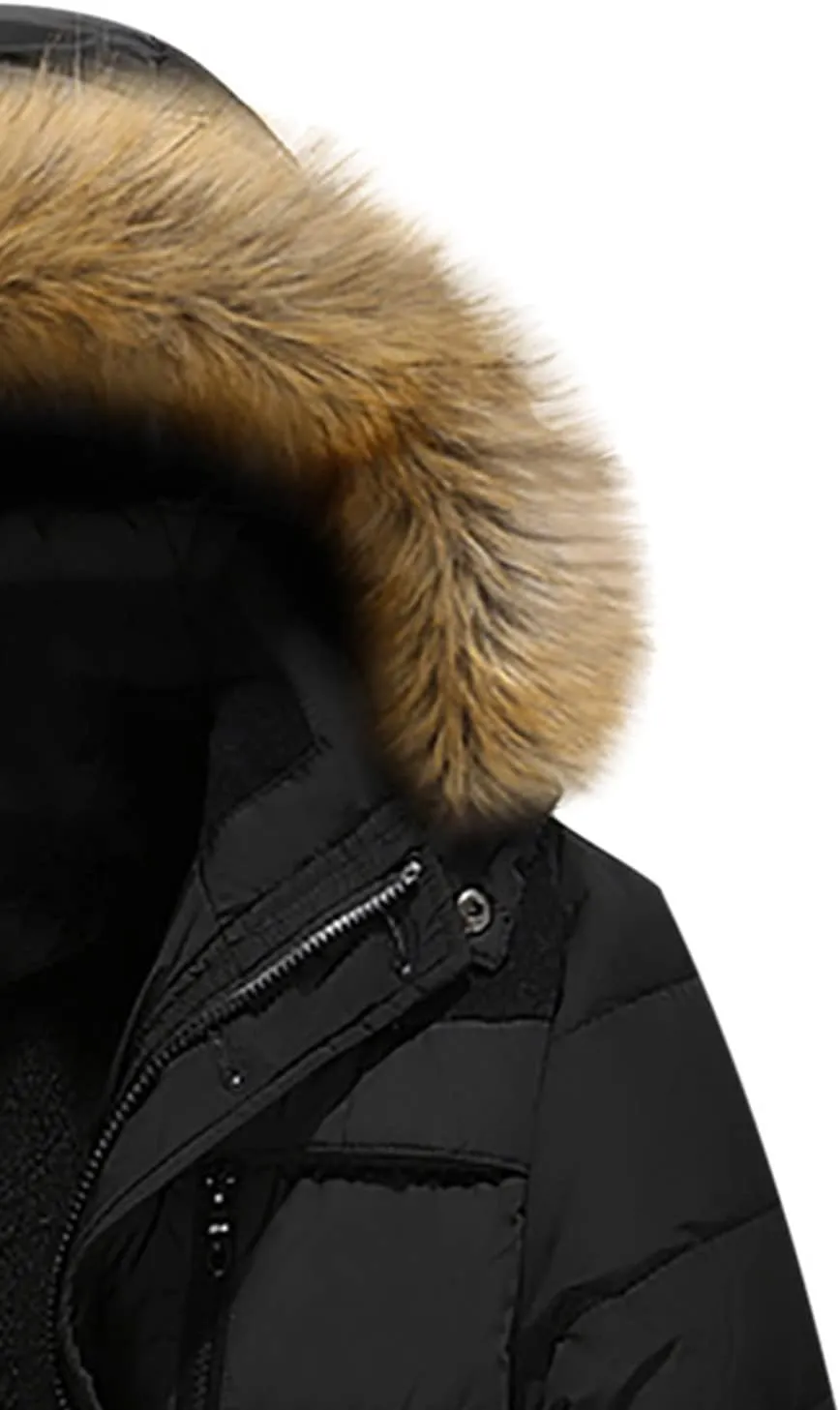Puffer Jacket Men Fur Hood Winter Coat Zip up Padded Coat Warm Down Jacket Quilted Insulated Jacket Thermal Outwear
