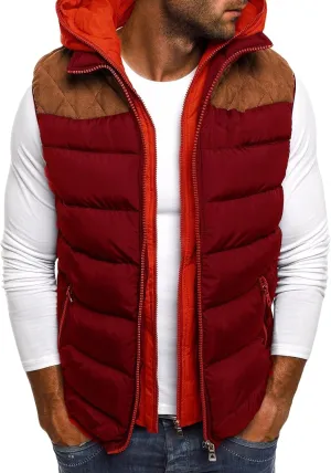 Puffer Vest Men Padded Cotton Vest Mens Winter Hooded Coat Sleeveless Jacket Thick Warm Outerwear with Pockets