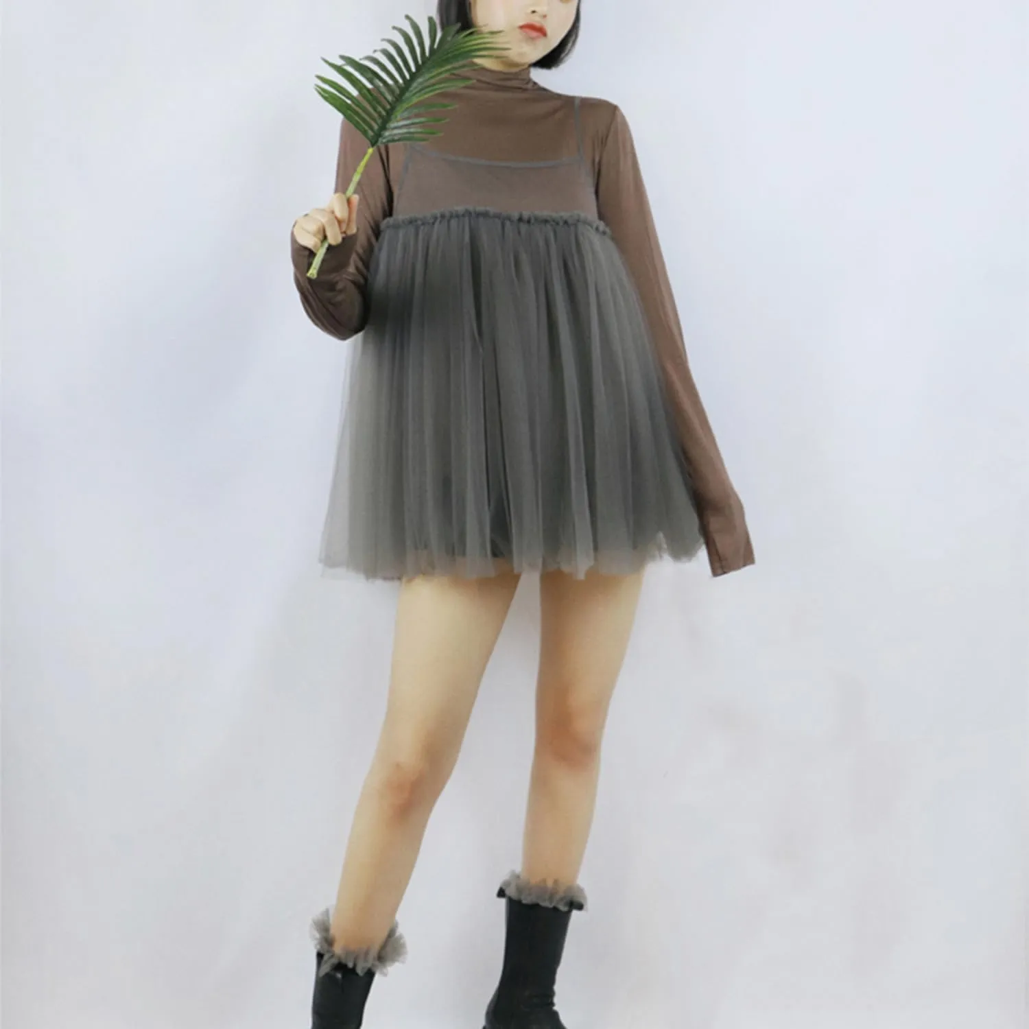 Puffy Mesh Camisole Top Spaghetti Strap Sleeveless Sheer Tulle Tank Top Cover Up