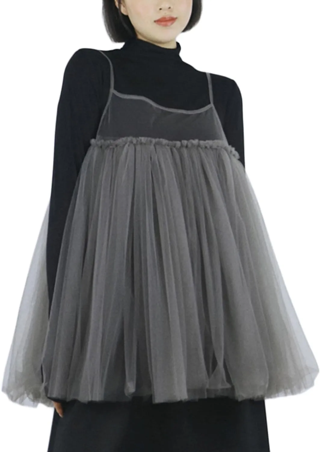 Puffy Mesh Camisole Top Spaghetti Strap Sleeveless Sheer Tulle Tank Top Cover Up