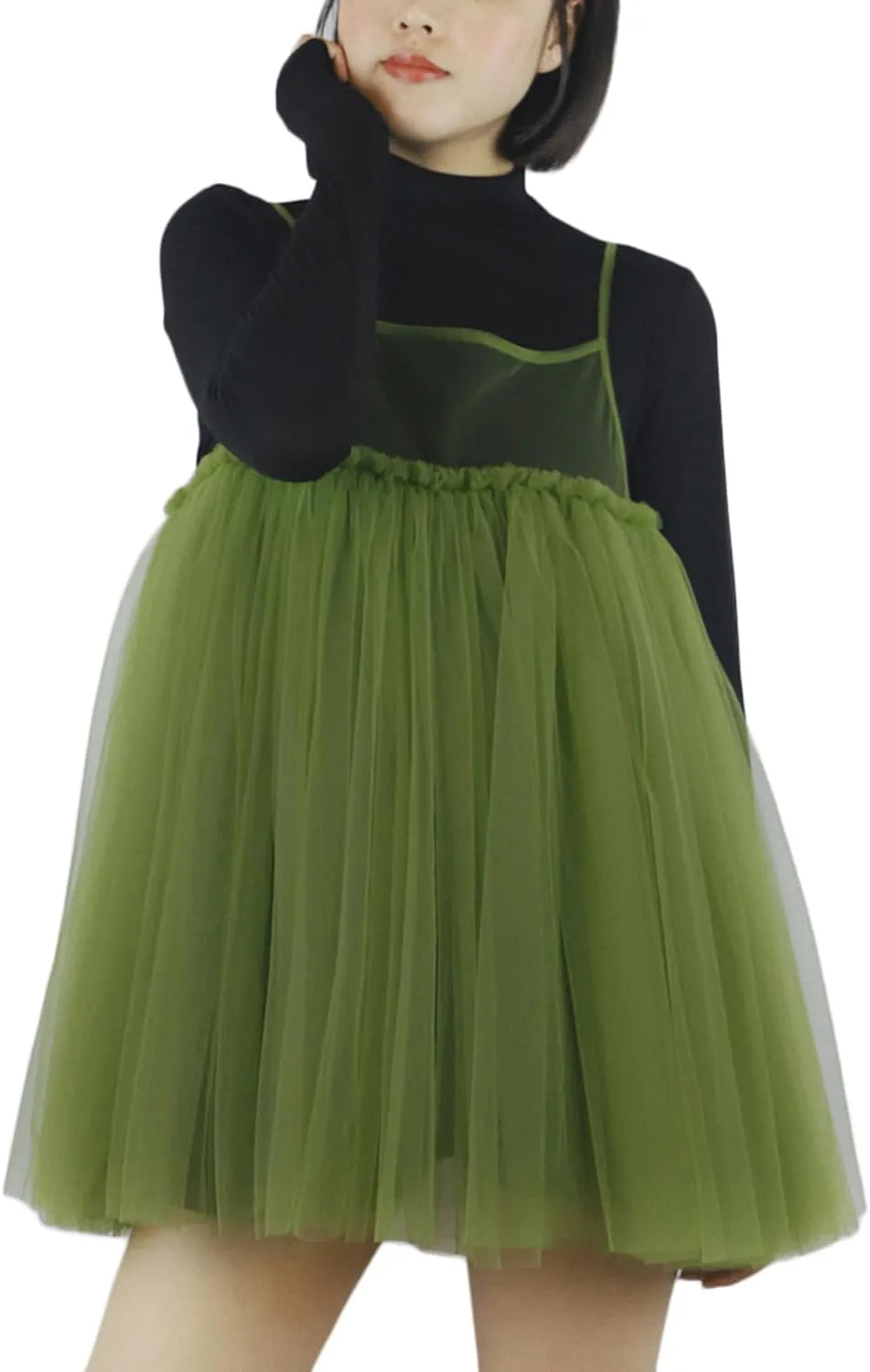 Puffy Mesh Camisole Top Spaghetti Strap Sleeveless Sheer Tulle Tank Top Cover Up