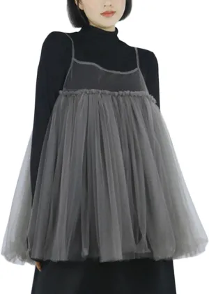 Puffy Mesh Camisole Top Spaghetti Strap Sleeveless Sheer Tulle Tank Top Cover Up