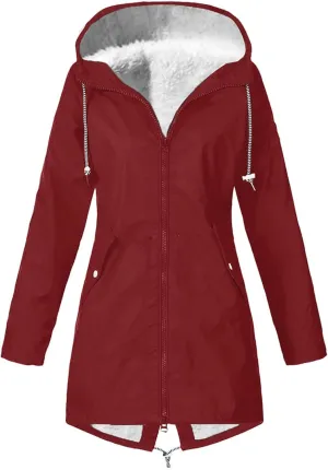 Rain Coats for Women Waterproof with Hood Thickened Fleece Lined Raincoat Casual Solid Lightweight Rain Coats