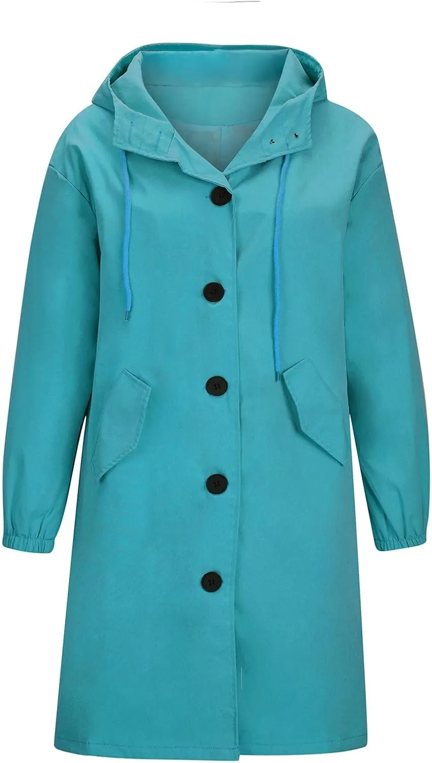 Raincoat Women Waterproof Hooded Trench Coat Button Down Long Rain Jackets Lightweight Outdoor Rain Coats Windbreaker