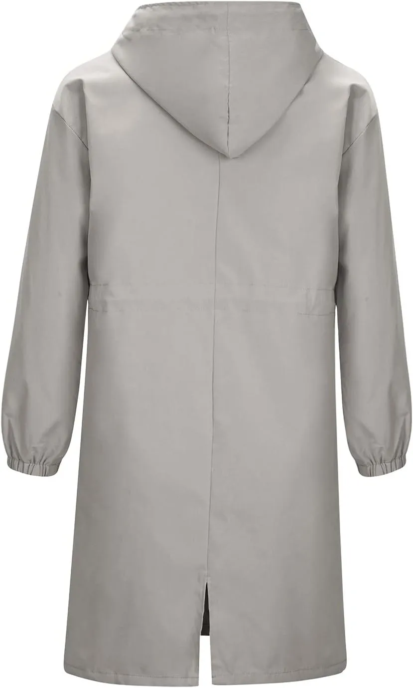 Raincoat Women Waterproof Hooded Trench Coat Button Down Long Rain Jackets Lightweight Outdoor Rain Coats Windbreaker