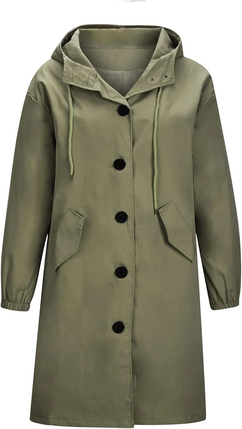 Raincoat Women Waterproof Hooded Trench Coat Button Down Long Rain Jackets Lightweight Outdoor Rain Coats Windbreaker