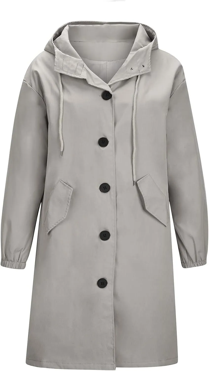 Raincoat Women Waterproof Hooded Trench Coat Button Down Long Rain Jackets Lightweight Outdoor Rain Coats Windbreaker