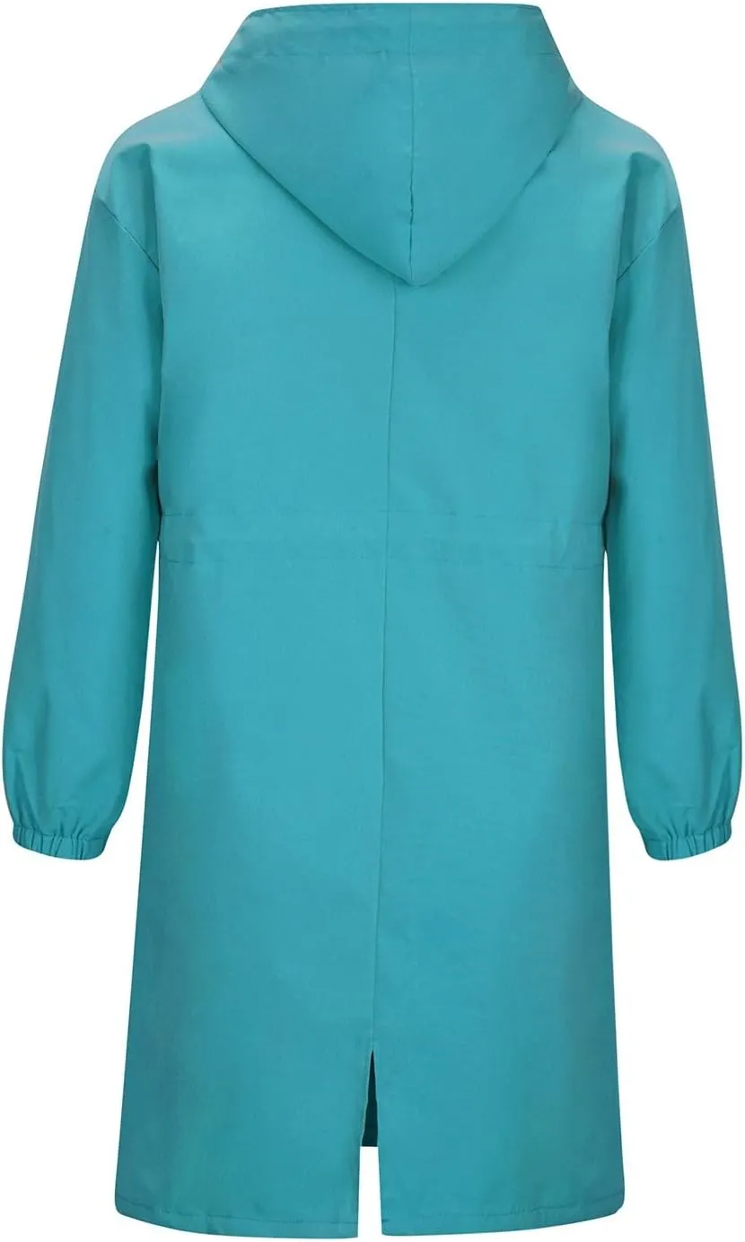 Raincoat Women Waterproof Hooded Trench Coat Button Down Long Rain Jackets Lightweight Outdoor Rain Coats Windbreaker