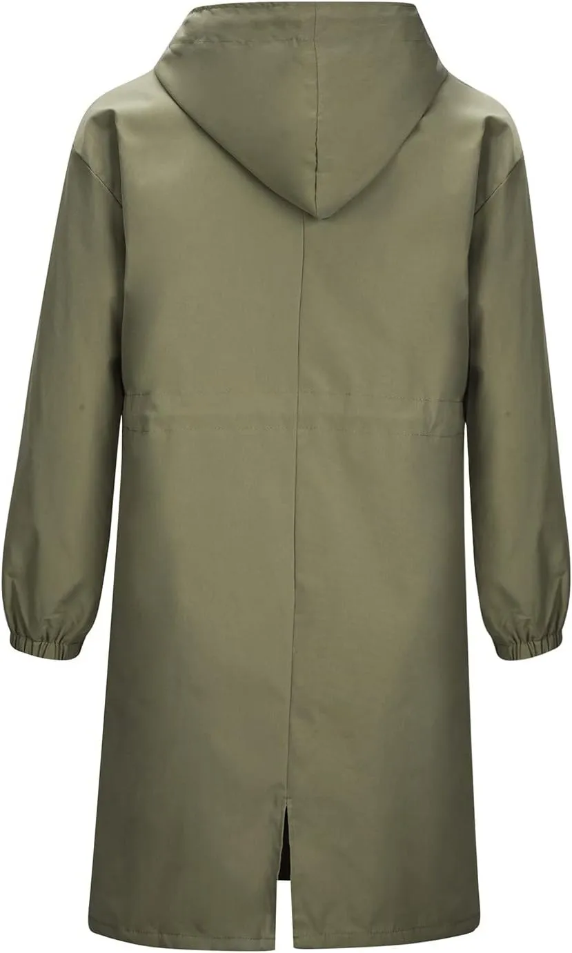 Raincoat Women Waterproof Hooded Trench Coat Button Down Long Rain Jackets Lightweight Outdoor Rain Coats Windbreaker
