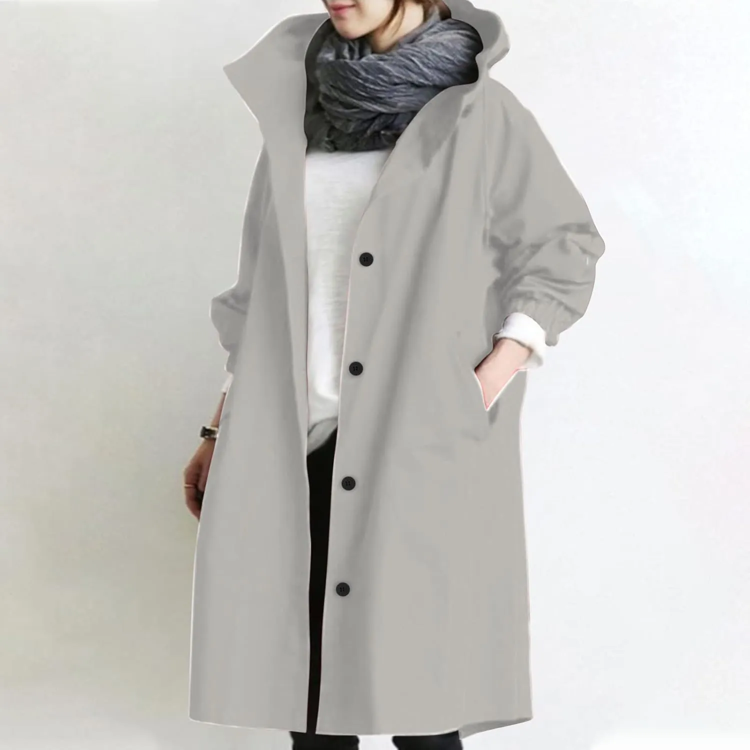 Raincoat Women Waterproof Hooded Trench Coat Button Down Long Rain Jackets Lightweight Outdoor Rain Coats Windbreaker