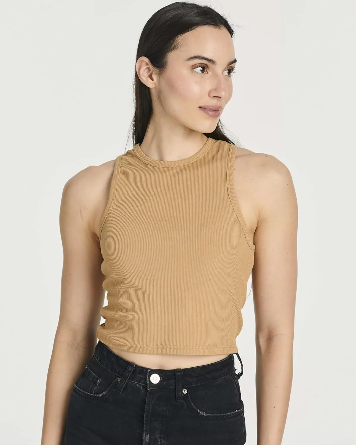 Real Essentials 5 Pack: Women's Ribbed Sleeveless Cropped Racerback Tank Top Casual Crop Top