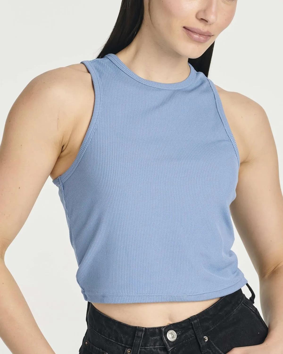Real Essentials 5 Pack: Women's Ribbed Sleeveless Cropped Racerback Tank Top Casual Crop Top