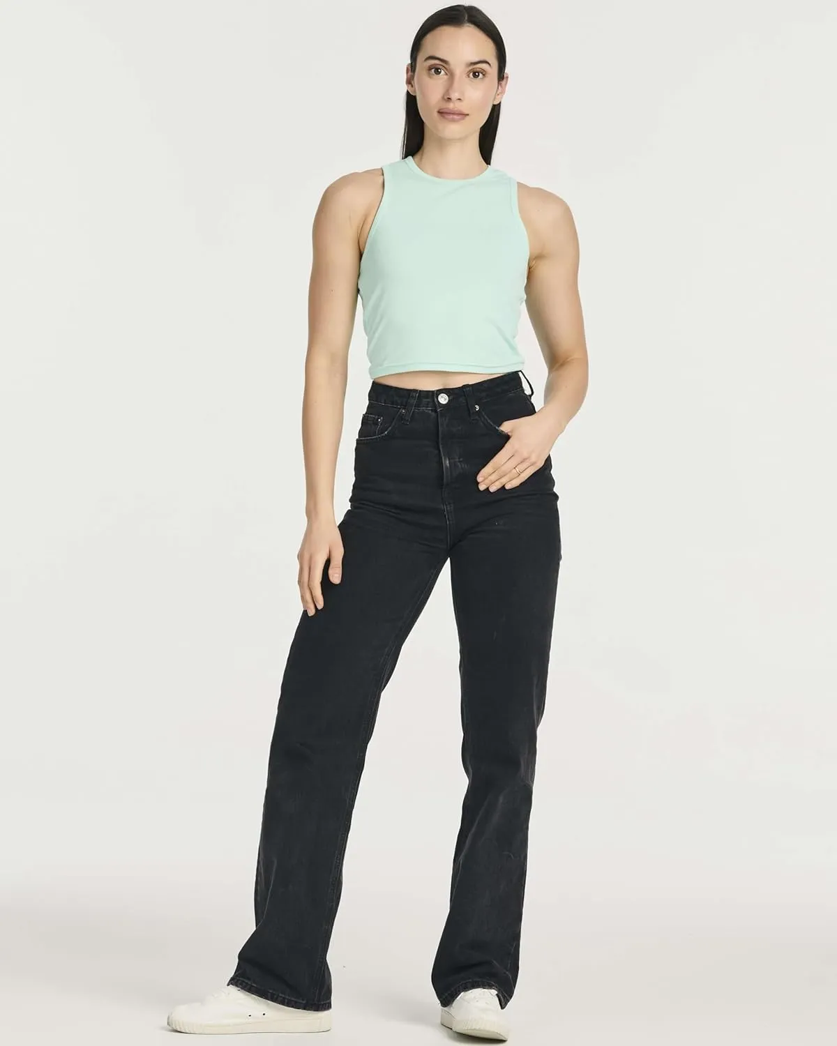 Real Essentials 5 Pack: Women's Ribbed Sleeveless Cropped Racerback Tank Top Casual Crop Top