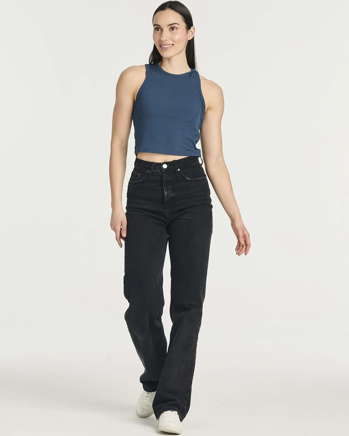 Real Essentials 5 Pack: Women's Ribbed Sleeveless Cropped Racerback Tank Top Casual Crop Top