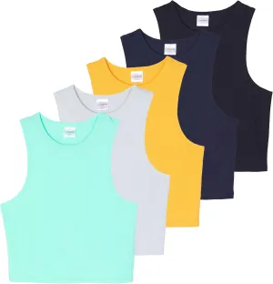 Real Essentials 5 Pack: Women's Ribbed Sleeveless Cropped Racerback Tank Top Casual Crop Top