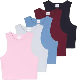 Real Essentials 5 Pack: Women's Ribbed Sleeveless Cropped Racerback Tank Top Casual Crop Top