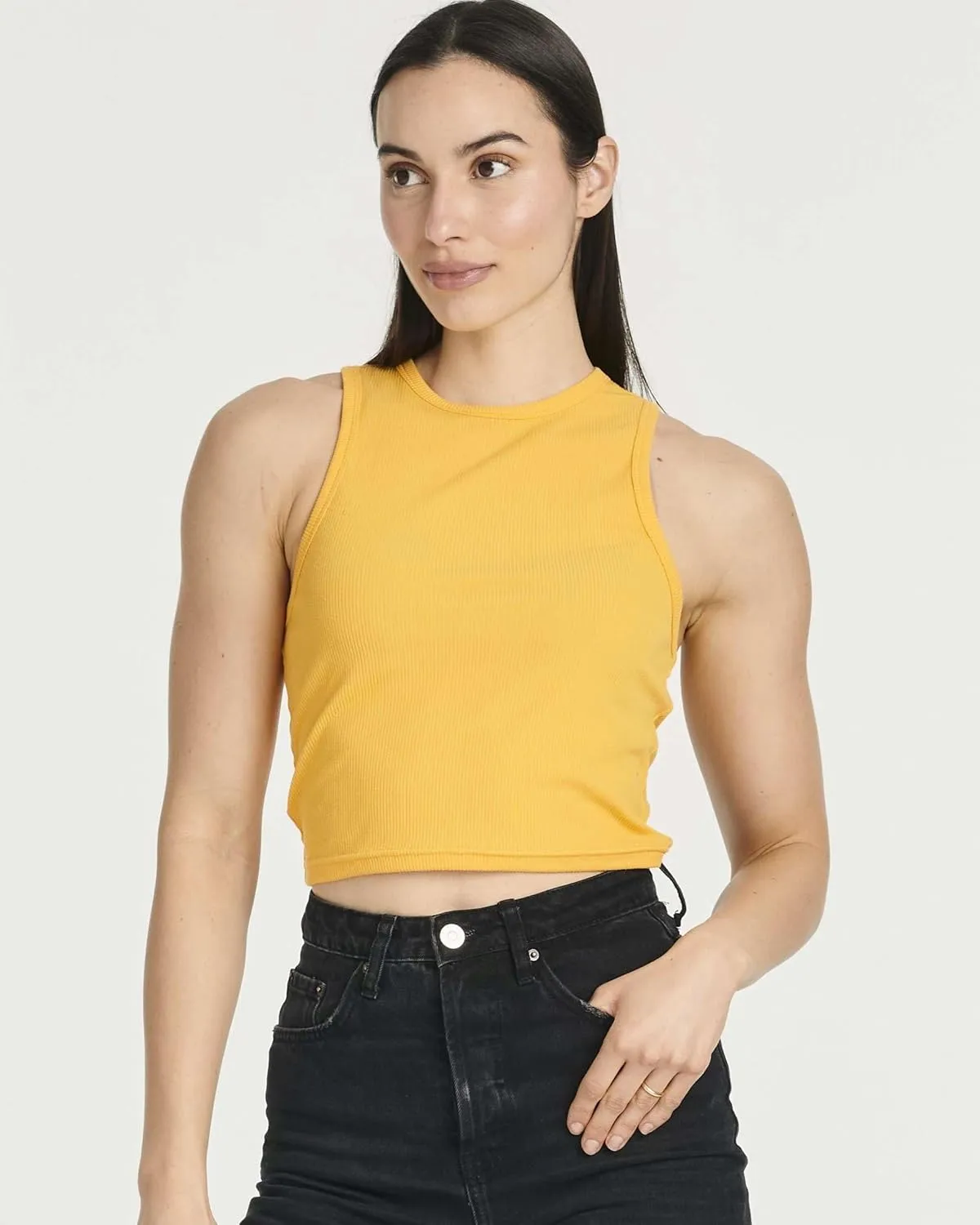 Real Essentials 5 Pack: Women's Ribbed Sleeveless Cropped Racerback Tank Top Casual Crop Top