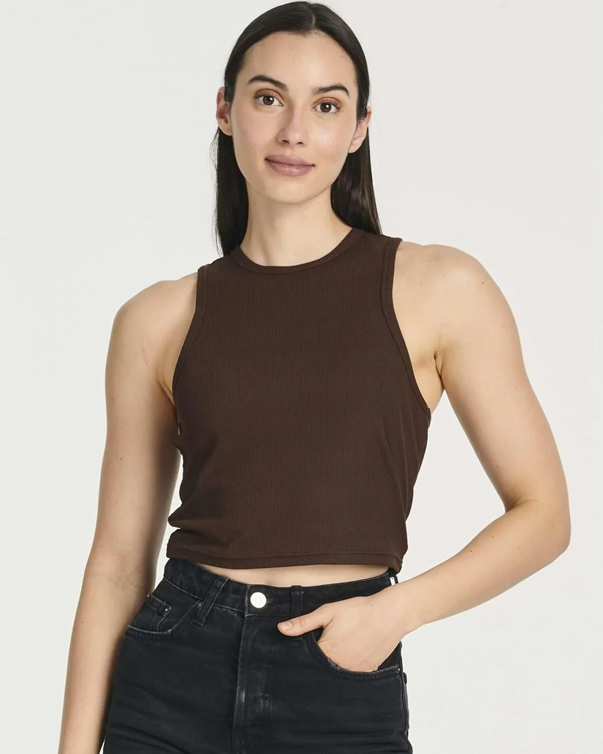 Real Essentials 5 Pack: Women's Ribbed Sleeveless Cropped Racerback Tank Top Casual Crop Top