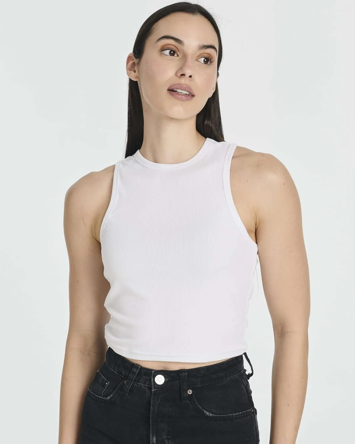 Real Essentials 5 Pack: Women's Ribbed Sleeveless Cropped Racerback Tank Top Casual Crop Top
