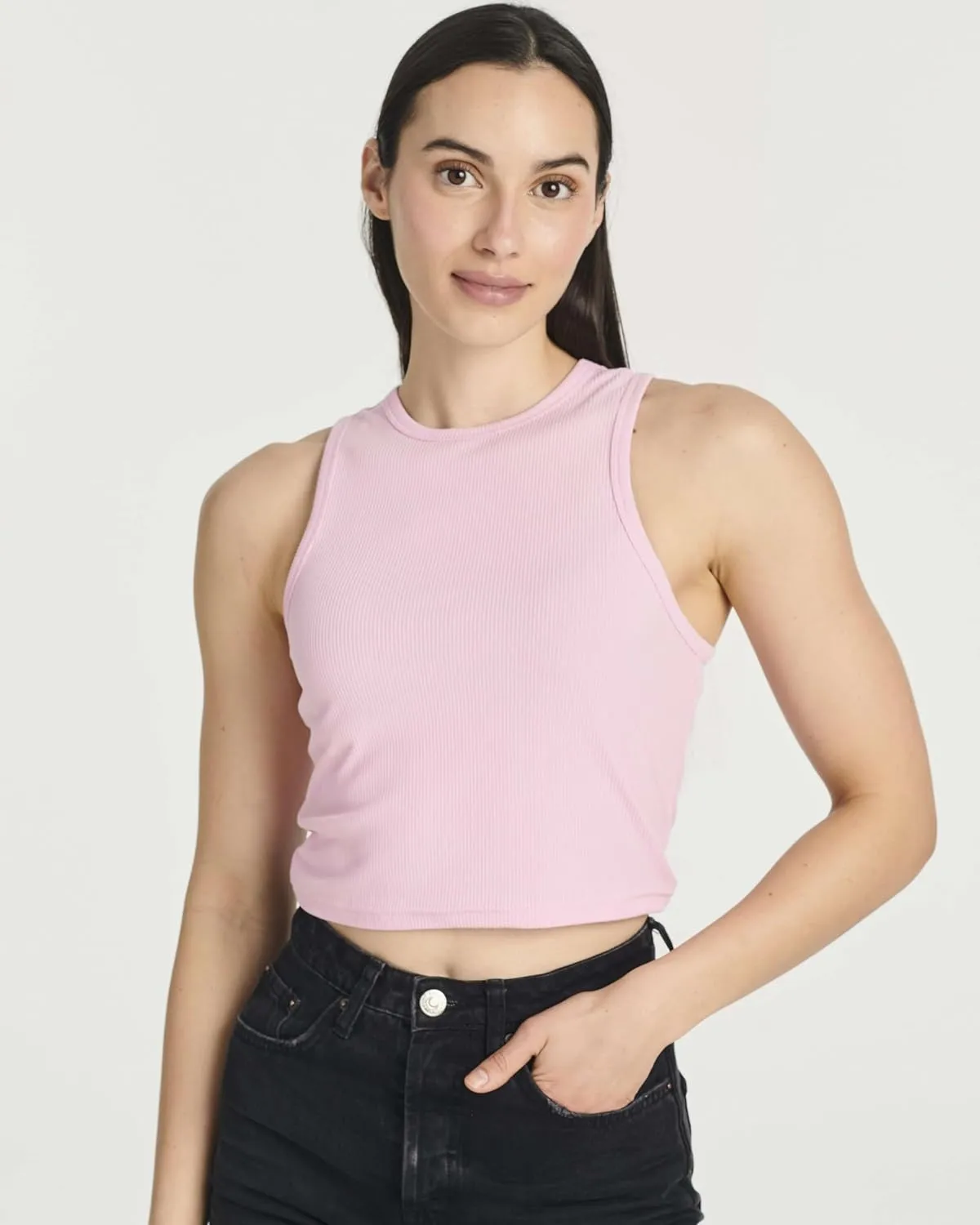 Real Essentials 5 Pack: Women's Ribbed Sleeveless Cropped Racerback Tank Top Casual Crop Top