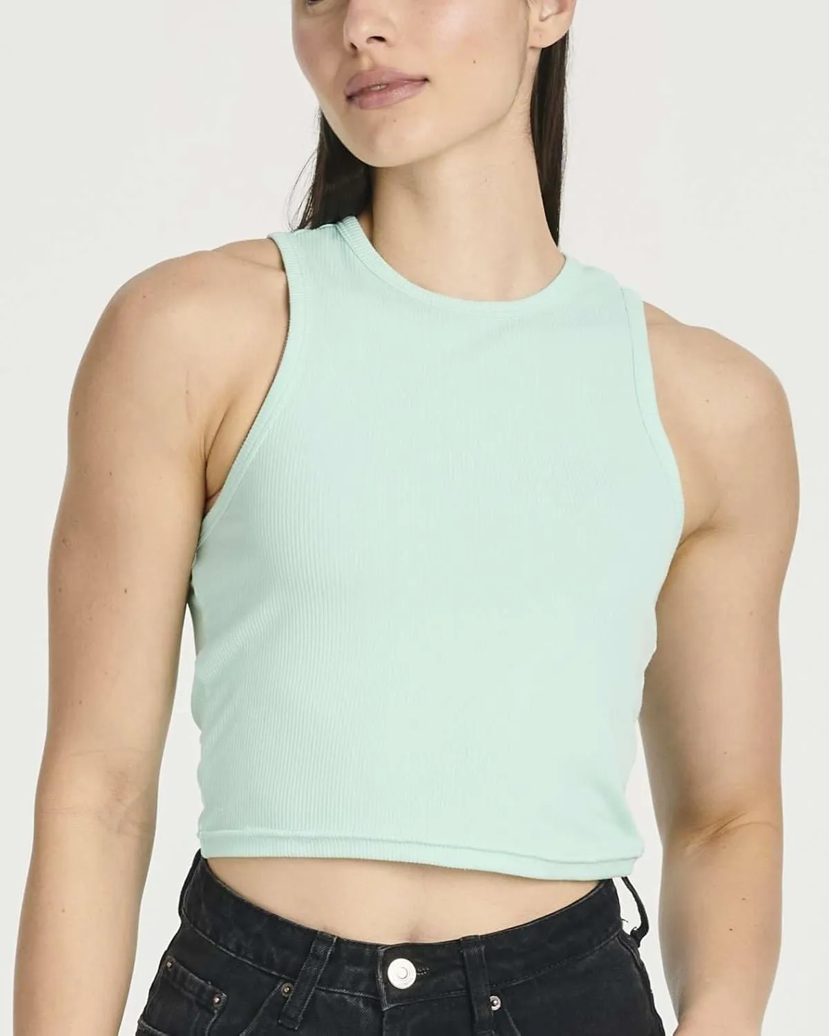 Real Essentials 5 Pack: Women's Ribbed Sleeveless Cropped Racerback Tank Top Casual Crop Top