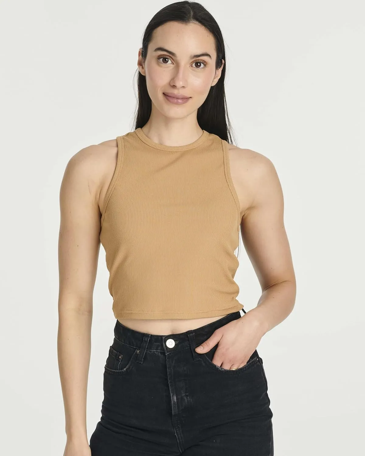 Real Essentials 5 Pack: Women's Ribbed Sleeveless Cropped Racerback Tank Top Casual Crop Top
