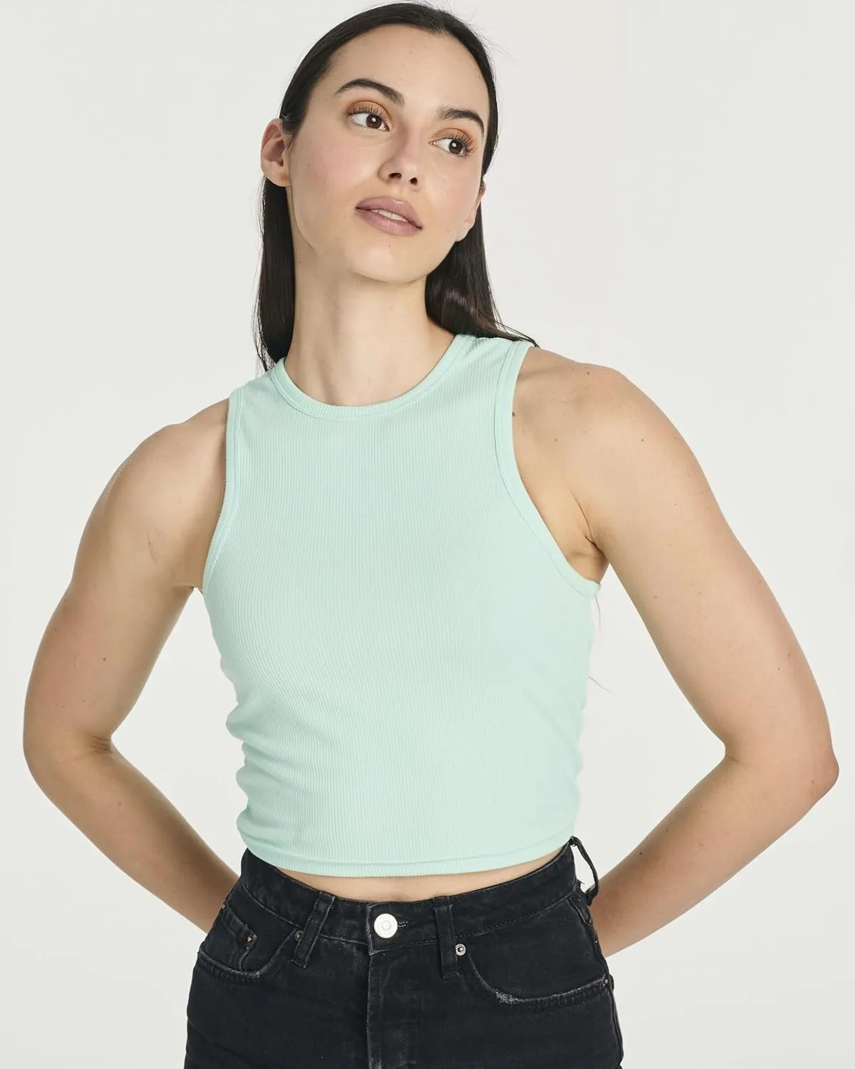 Real Essentials 5 Pack: Women's Ribbed Sleeveless Cropped Racerback Tank Top Casual Crop Top