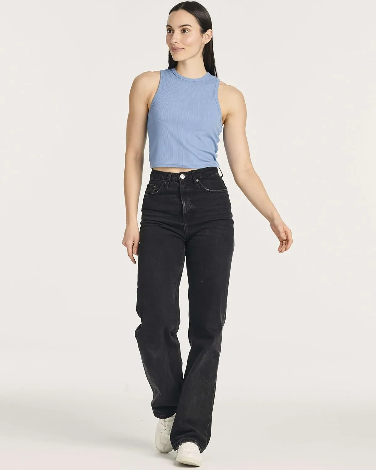 Real Essentials 5 Pack: Women's Ribbed Sleeveless Cropped Racerback Tank Top Casual Crop Top