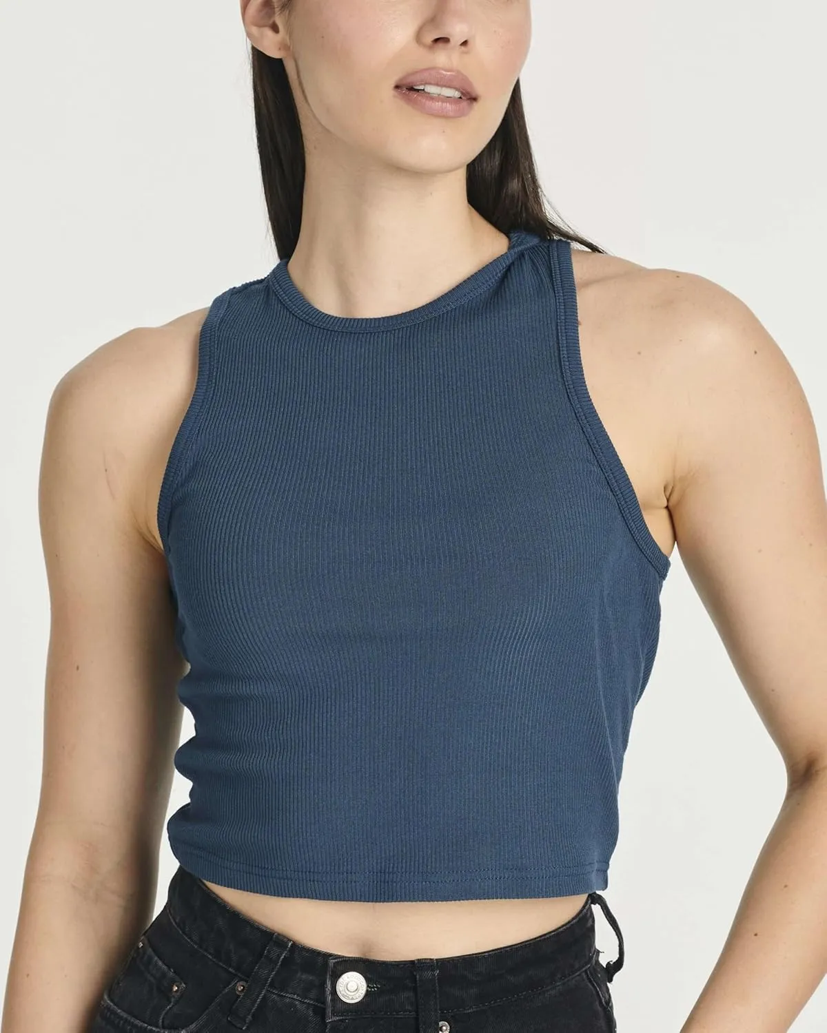 Real Essentials 5 Pack: Women's Ribbed Sleeveless Cropped Racerback Tank Top Casual Crop Top