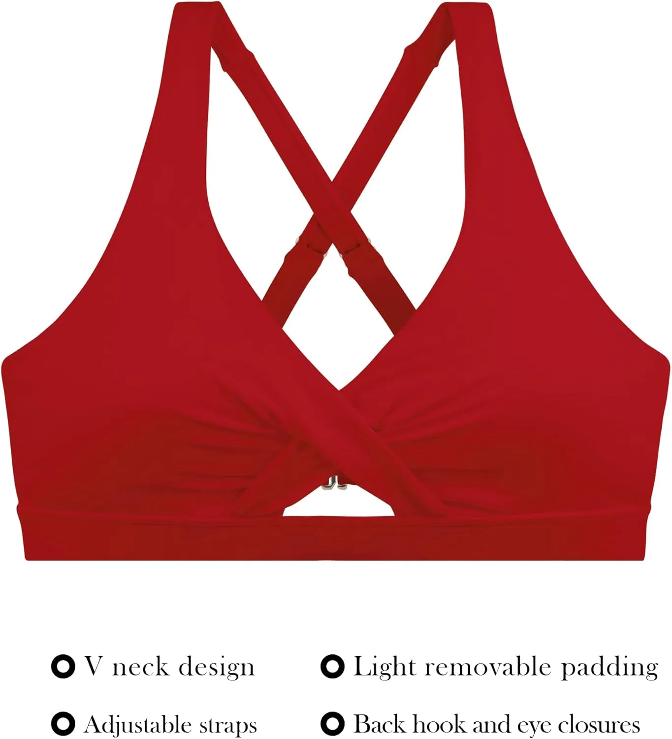 RELLECIGA Womens Bikini Top Push Up Padded Swim Top V Neck Bathing Suit Tops