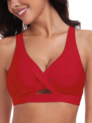 RELLECIGA Womens Bikini Top Push Up Padded Swim Top V Neck Bathing Suit Tops
