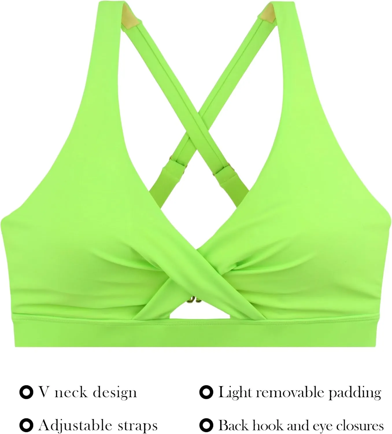 RELLECIGA Womens Bikini Top Push Up Padded Swim Top V Neck Bathing Suit Tops