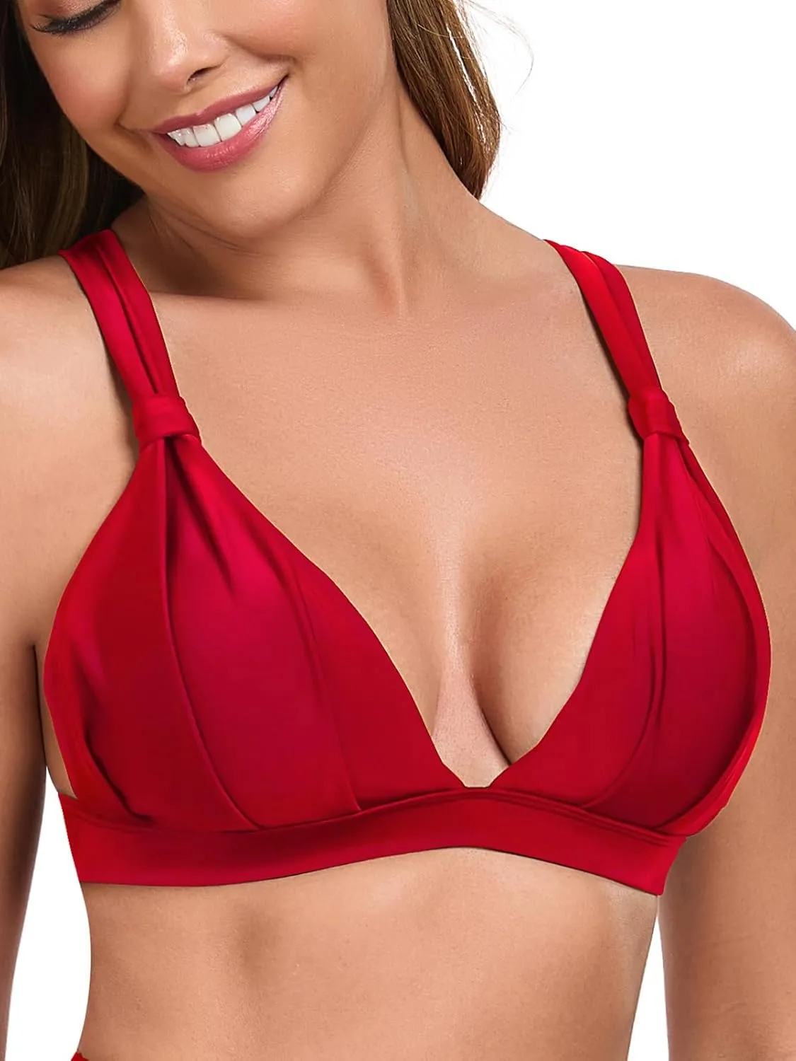 RELLECIGA Womens Triangle Bikini Top Crisscross Back Swimsuit Padded Push Up Bathing Suit Top