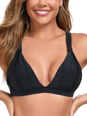 RELLECIGA Womens Triangle Bikini Top Crisscross Back Swimsuit Padded Push Up Bathing Suit Top