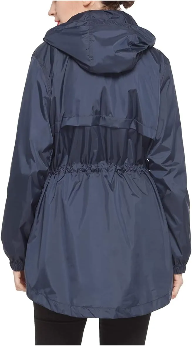 Rokka&Rolla Women's Lightweight Rain Jacket Hooded Anorak Windbreaker Long Trench Raincoat
