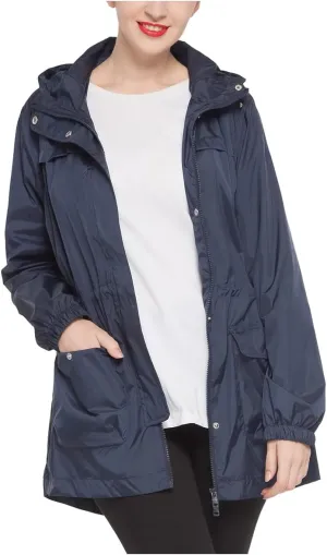 Rokka&Rolla Women's Lightweight Rain Jacket Hooded Anorak Windbreaker Long Trench Raincoat
