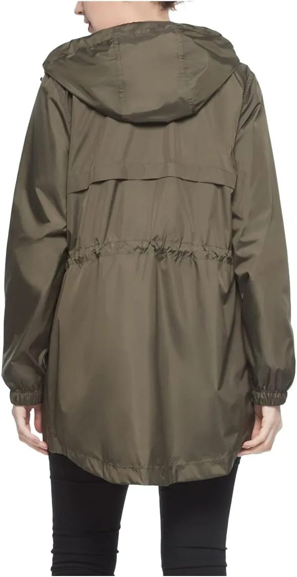 Rokka&Rolla Women's Lightweight Rain Jacket Hooded Anorak Windbreaker Long Trench Raincoat