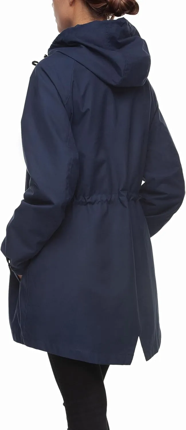 Rokka&Rolla Women's Water-Resistant Anorak Hooded Rain Jacket Trench Coat