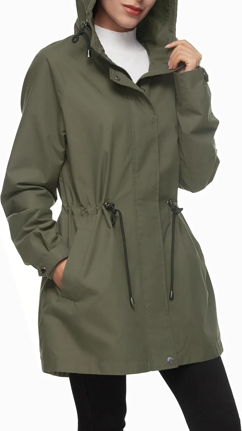 Rokka&Rolla Women's Water-Resistant Anorak Hooded Rain Jacket Trench Coat