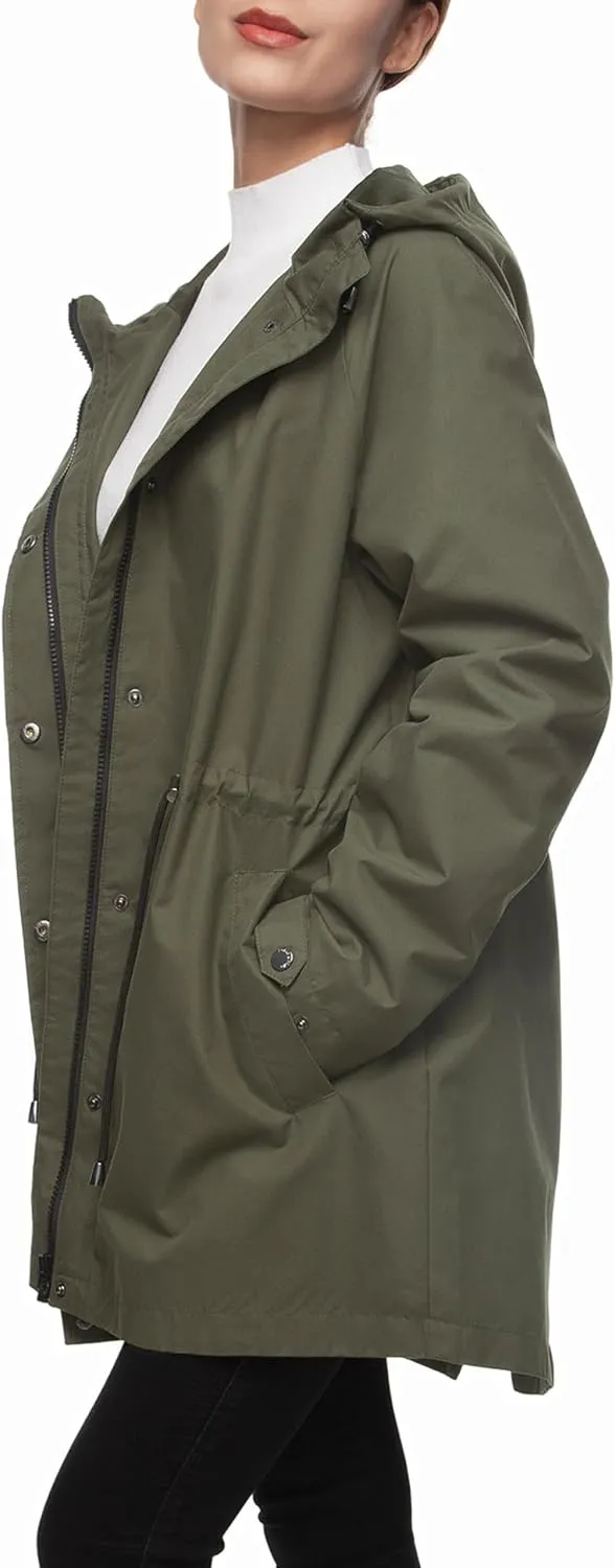 Rokka&Rolla Women's Water-Resistant Anorak Hooded Rain Jacket Trench Coat