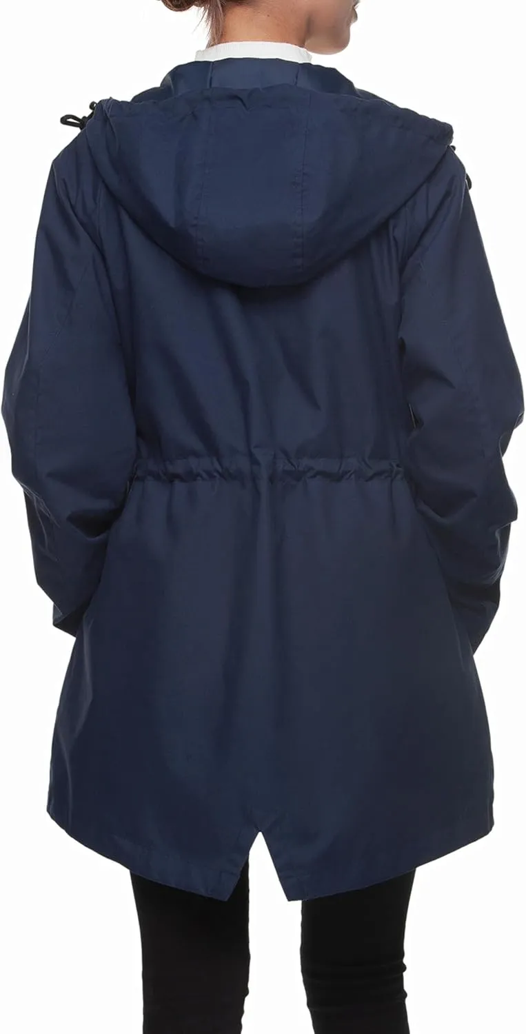 Rokka&Rolla Women's Water-Resistant Anorak Hooded Rain Jacket Trench Coat