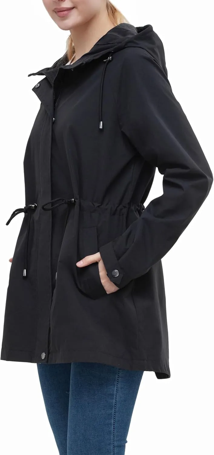 Rokka&Rolla Women's Water-Resistant Anorak Hooded Rain Jacket Trench Coat