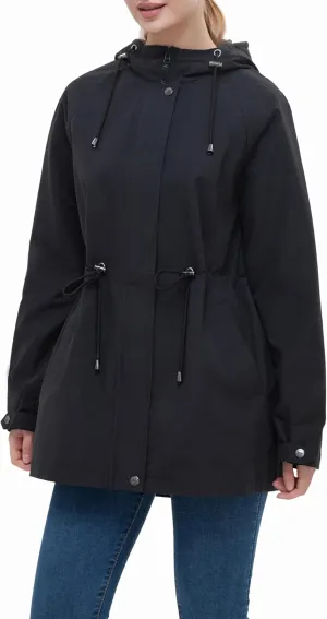 Rokka&Rolla Women's Water-Resistant Anorak Hooded Rain Jacket Trench Coat