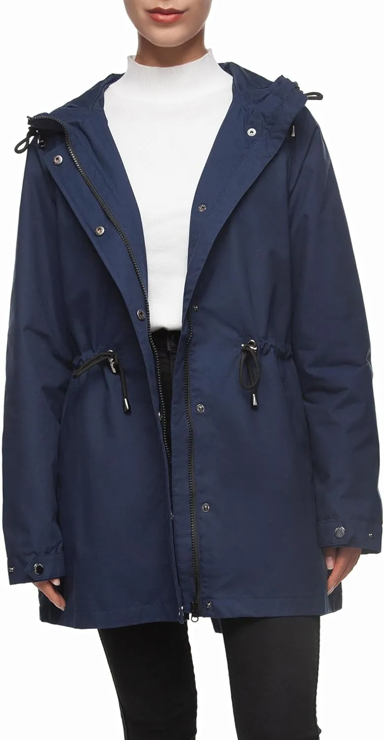 Rokka&Rolla Women's Water-Resistant Anorak Hooded Rain Jacket Trench Coat