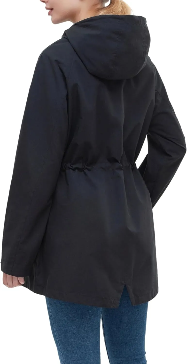 Rokka&Rolla Women's Water-Resistant Anorak Hooded Rain Jacket Trench Coat