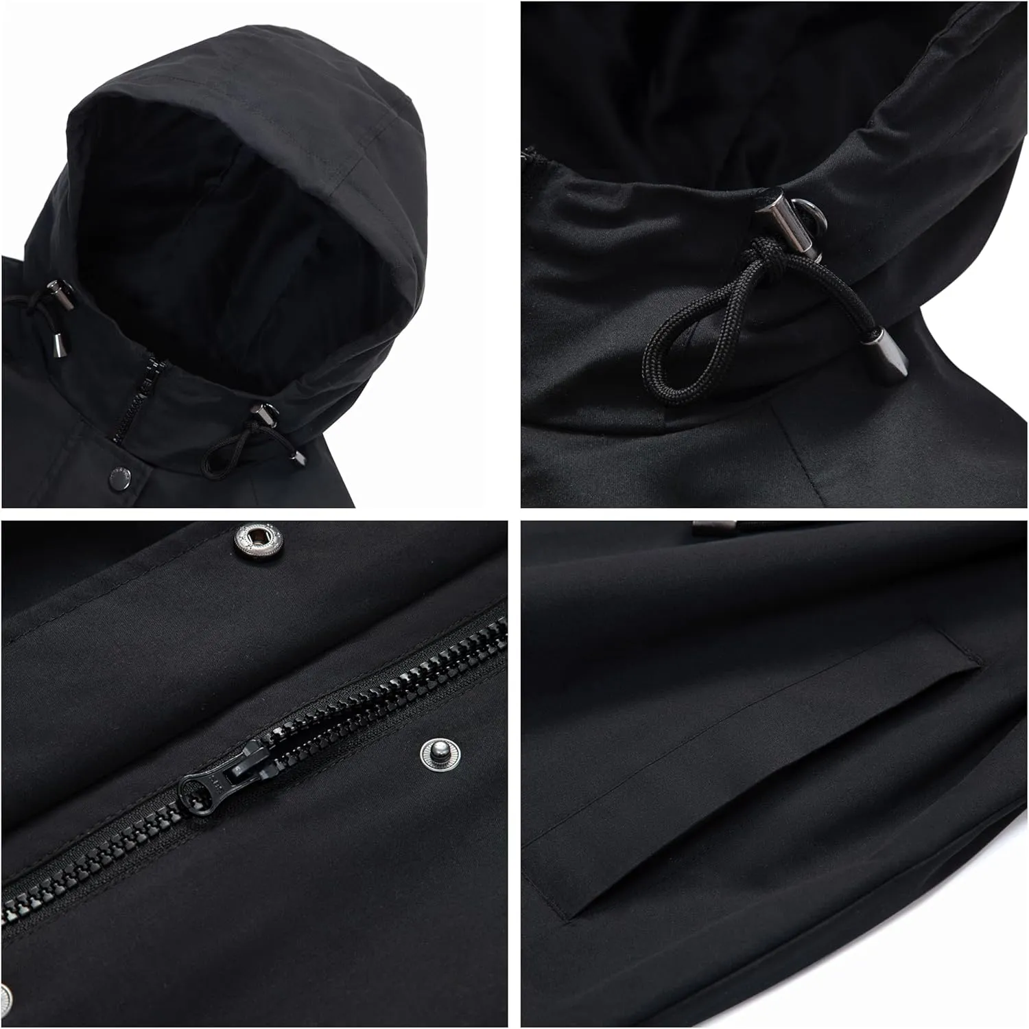 Rokka&Rolla Women's Water-Resistant Anorak Hooded Rain Jacket Trench Coat