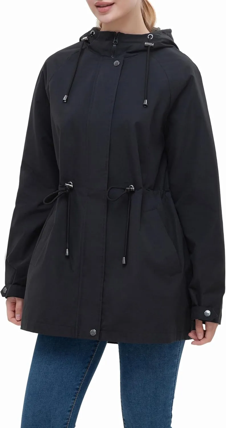 Rokka&Rolla Women's Water-Resistant Anorak Hooded Rain Jacket Trench Coat