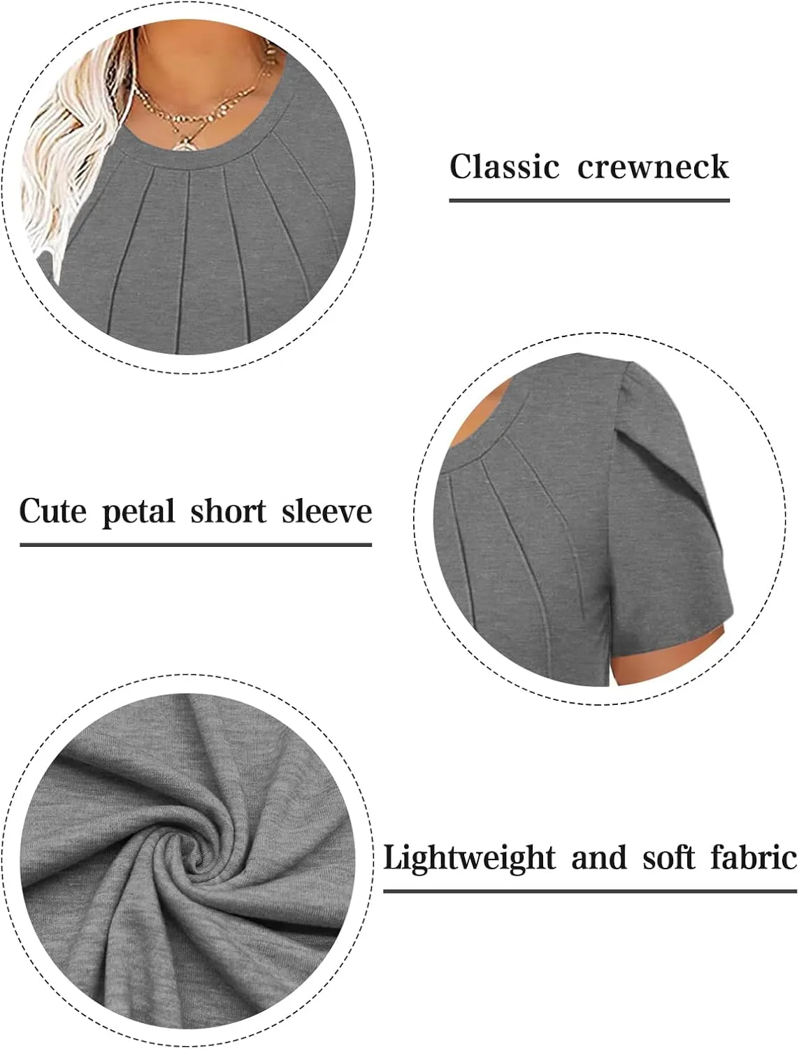ROSRISS Plus Size Tops for Women Summer Casual T Shirts Crewneck Petal Short Sleeve Tunics
