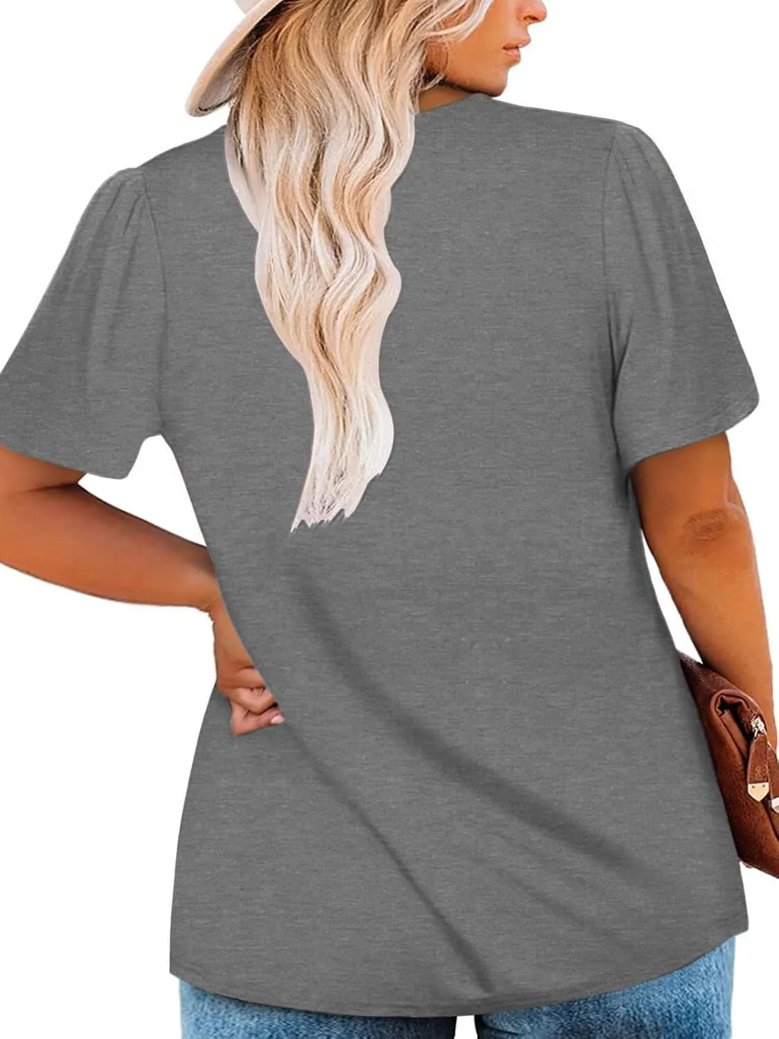ROSRISS Plus Size Tops for Women Summer Casual T Shirts Crewneck Petal Short Sleeve Tunics
